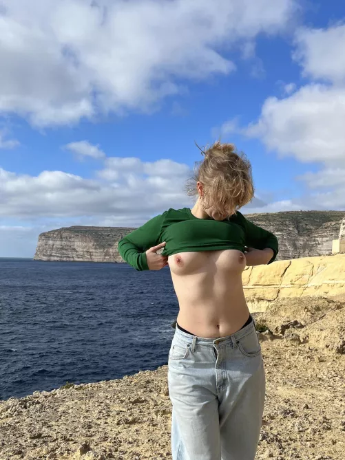 Public flash of my perky titties by Cermariagi