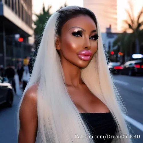 This bimbo's got it all: long platinum hair, tanned skin, and a sculpted face. by DreamGirls3D
