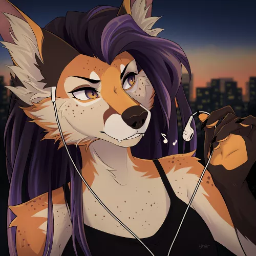 What kind of music is she listening to? 🦊 ☾✦ [ art by me • If you want an icon like this, the form and pricing link is in the comments ] by ellariaartist