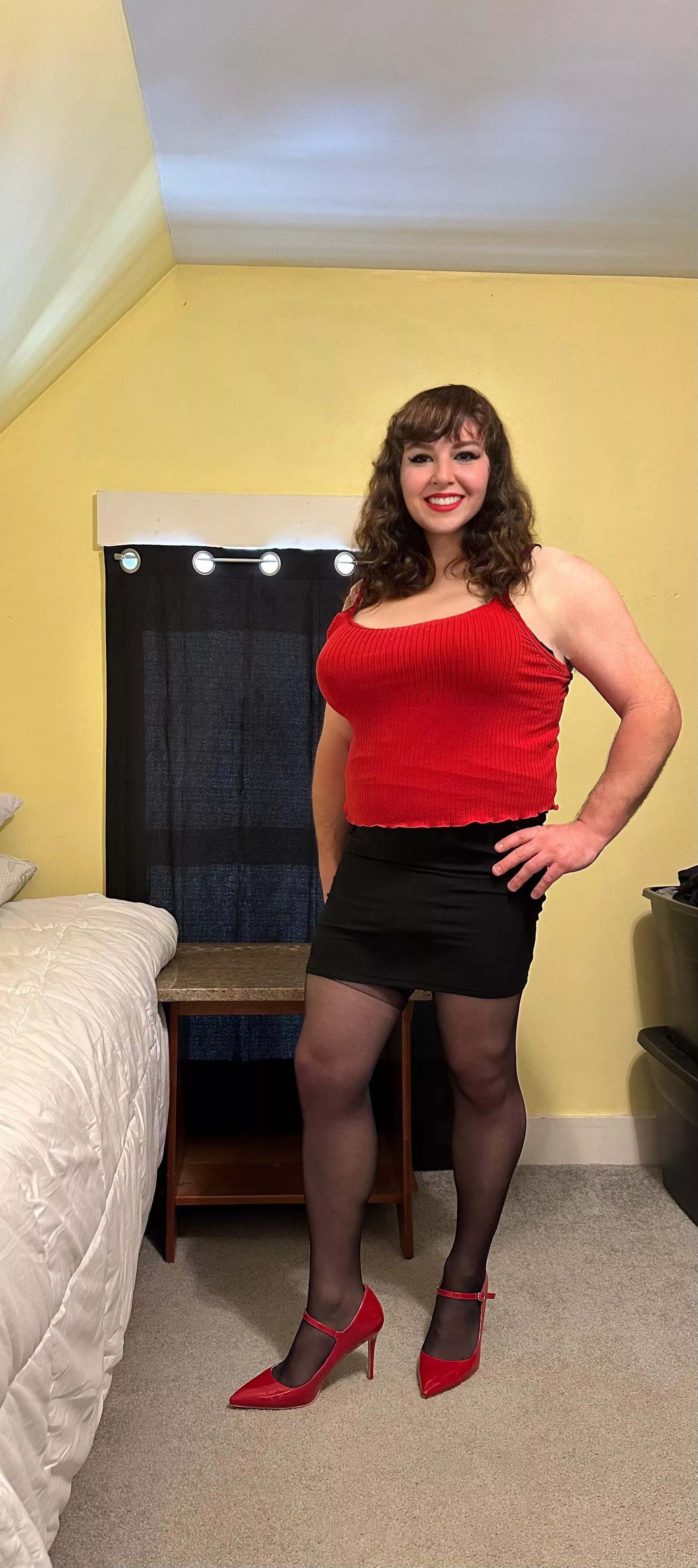 First day at the new job…hope they like my outfit ☺️ posted by sissycassie710