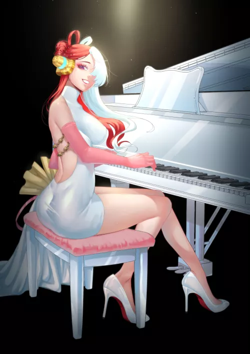 A stunning Uta playing the piano (Liliica) [one piece] by darkrobbe1