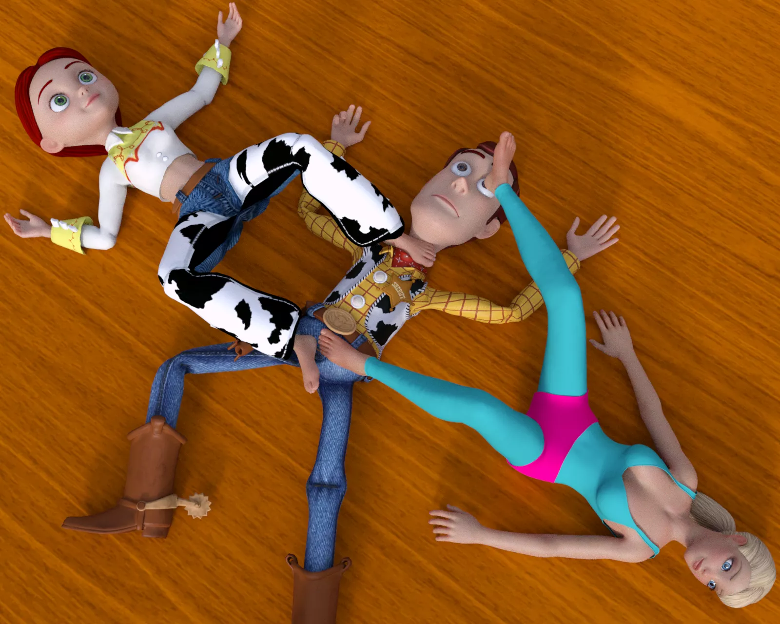 Jessie and Barbie torment Woody with their Feet 3 [Toy Story] (SoleMann) posted by SoleMann_