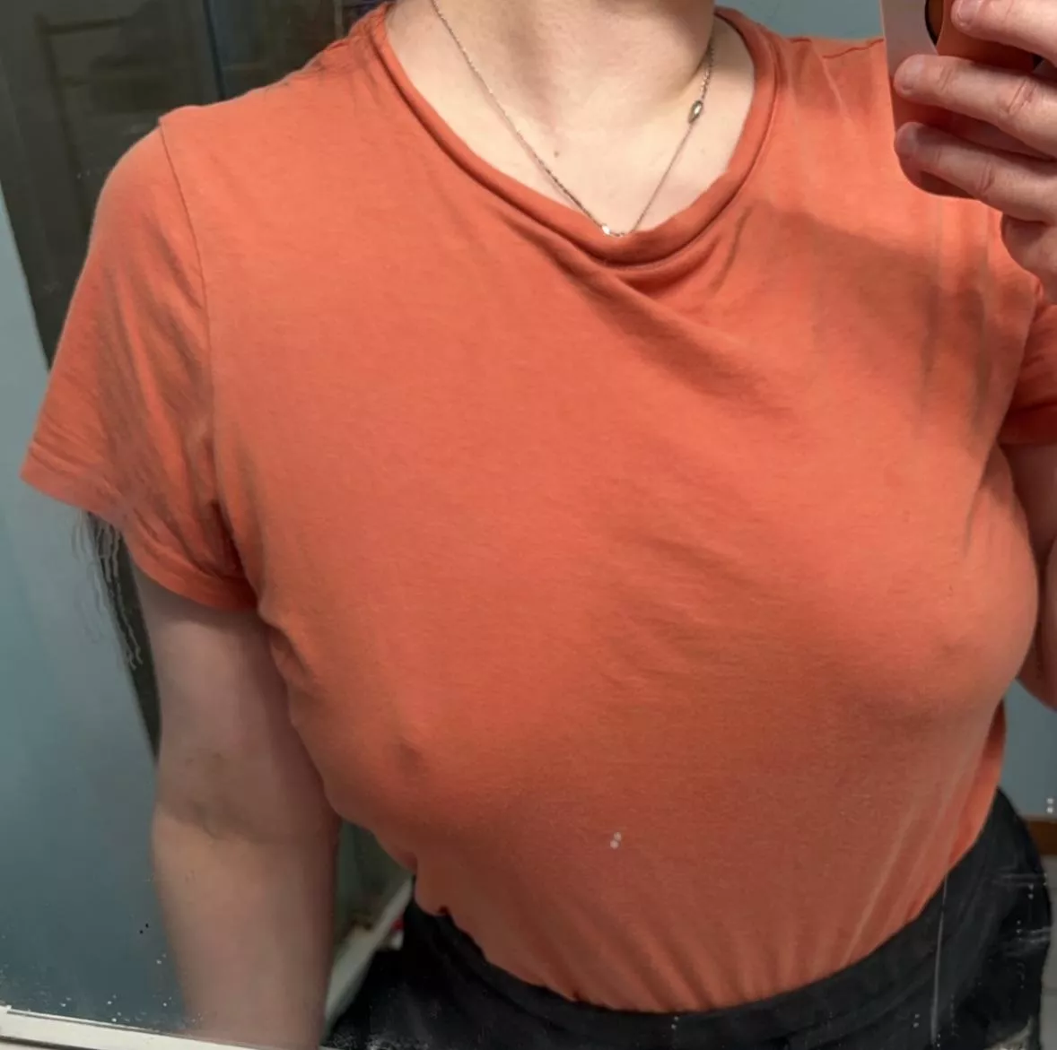 Always in a tshirt and braless. What can I say, it’s comfy. posted by mistresslh