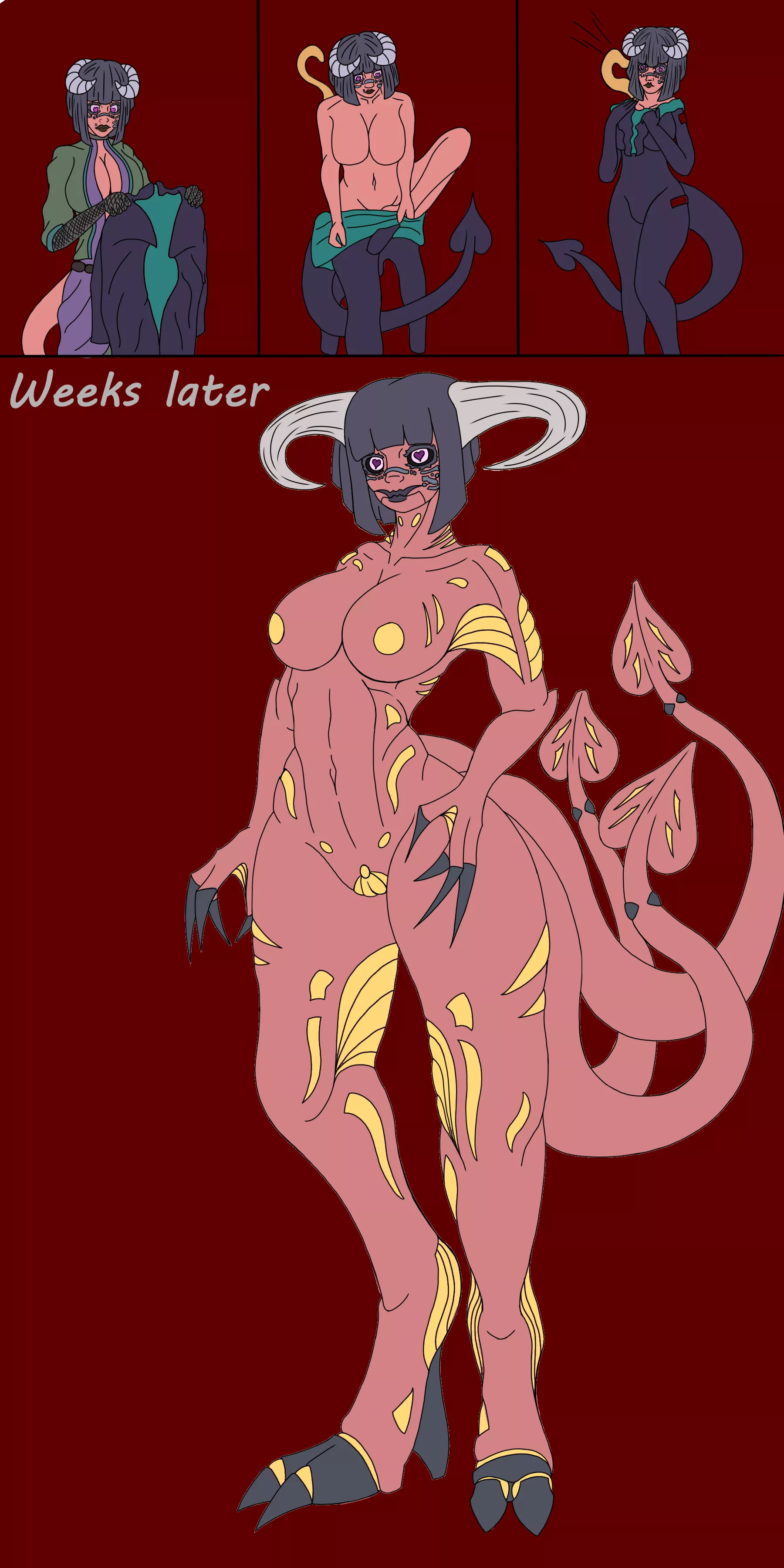 haven't drawn in awhile, figured id trying make a transformation off one of my ocs to try get back into the swing of things, figured a few people here would like it so here it is posted by Torviae