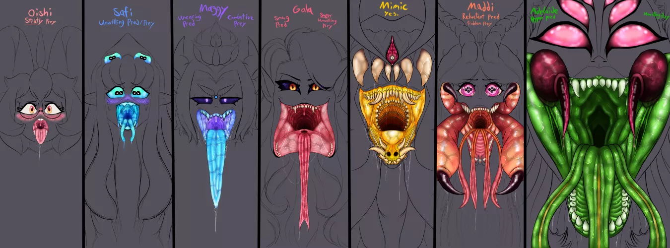 {Image} Maw Comparisons & Role Bios (OishiAtsukau) [Mawshot, Impending Oral Vore, Story in Description, Monster Girls] by OishiAtsukau