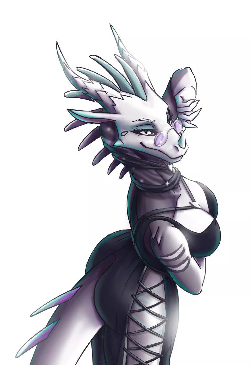 Dragon in black dress [F] (my art) posted by Purple-Way150