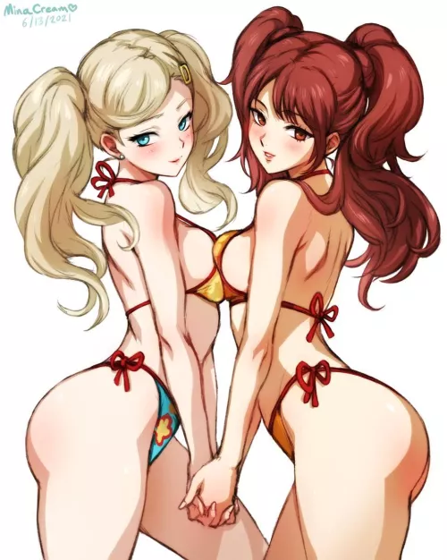 Ann and Rise, beach ready  by SpitefulCrow1701