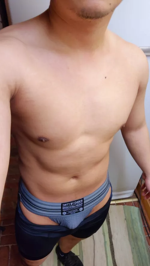 Used the stationary bike with my favorite jock underneath 😌  by AnAsianBiGuy