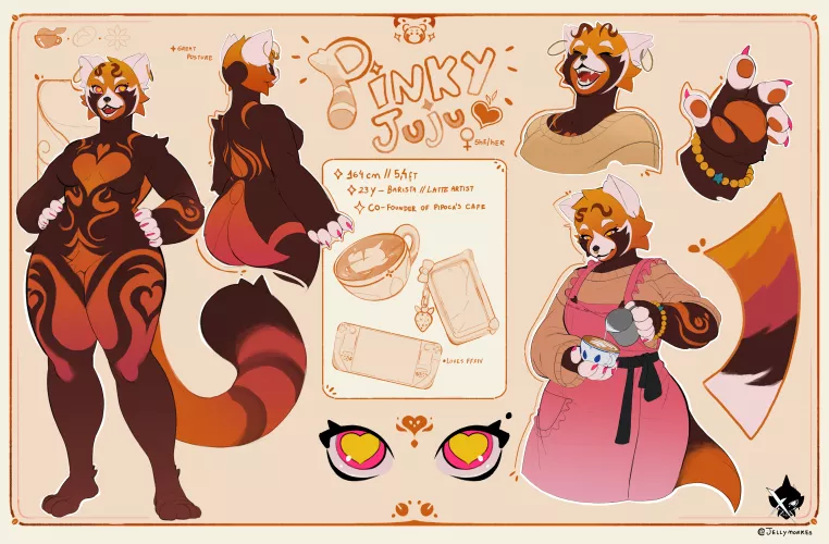 [OC] My first ref sheet!!! Pinky the red panda! by JellyMonke13