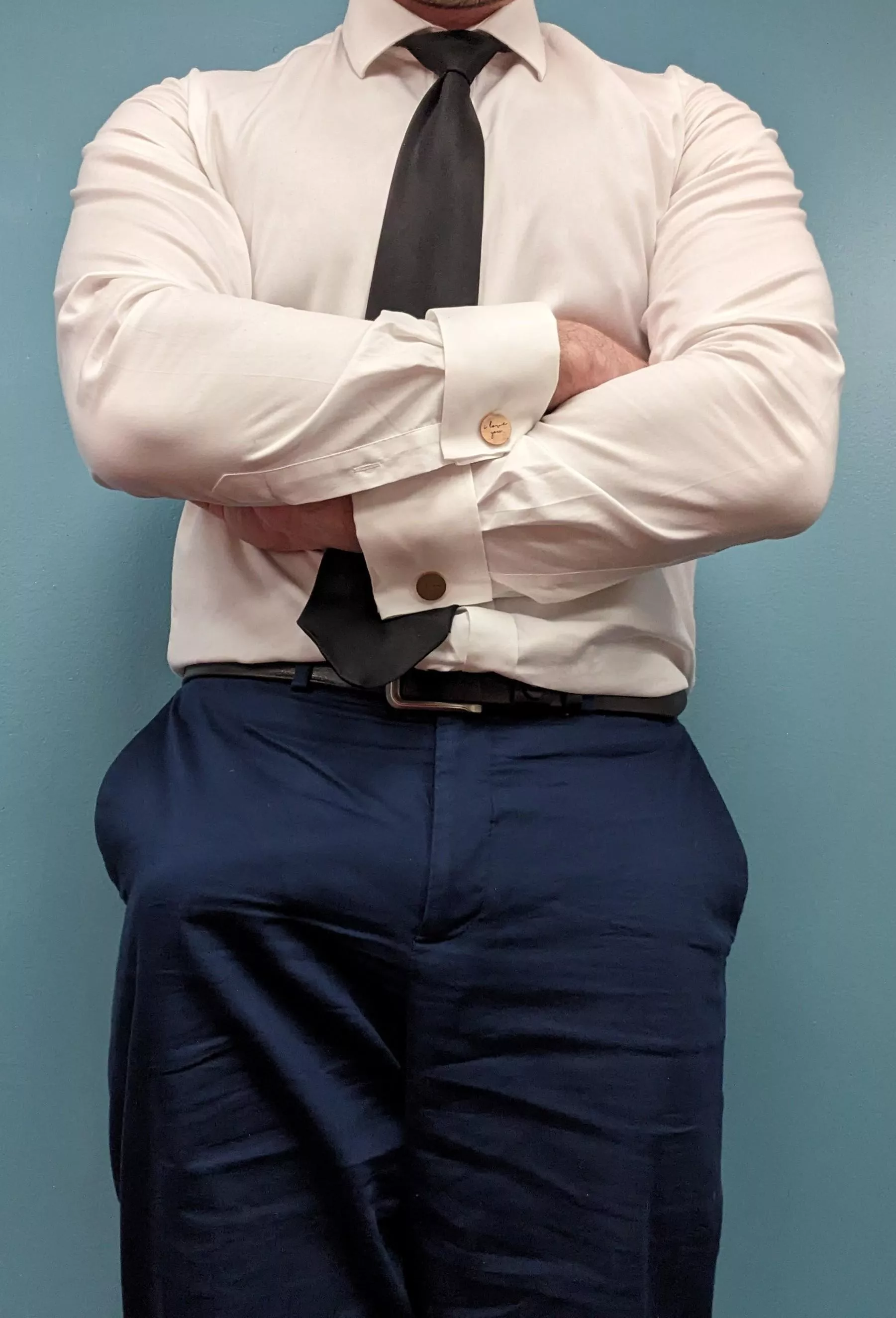 Strong forearms stretching my shirt. Huge cock bulging out in my suit pants. posted by HugeDiamond