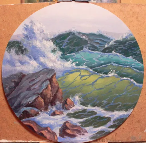Green wave. My oil painting on hardboard by PrusRuslan