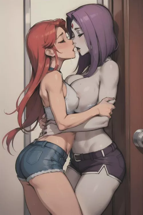Raven and StarFire kissing (yuri) [TeamTitans] by diamond-girl124