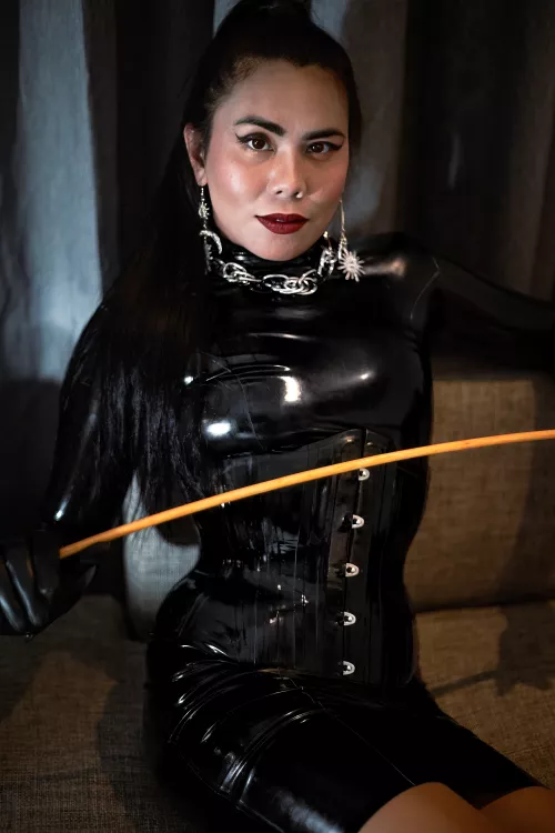 Shiny Black Latex Dress and Corset by Domina_Fire