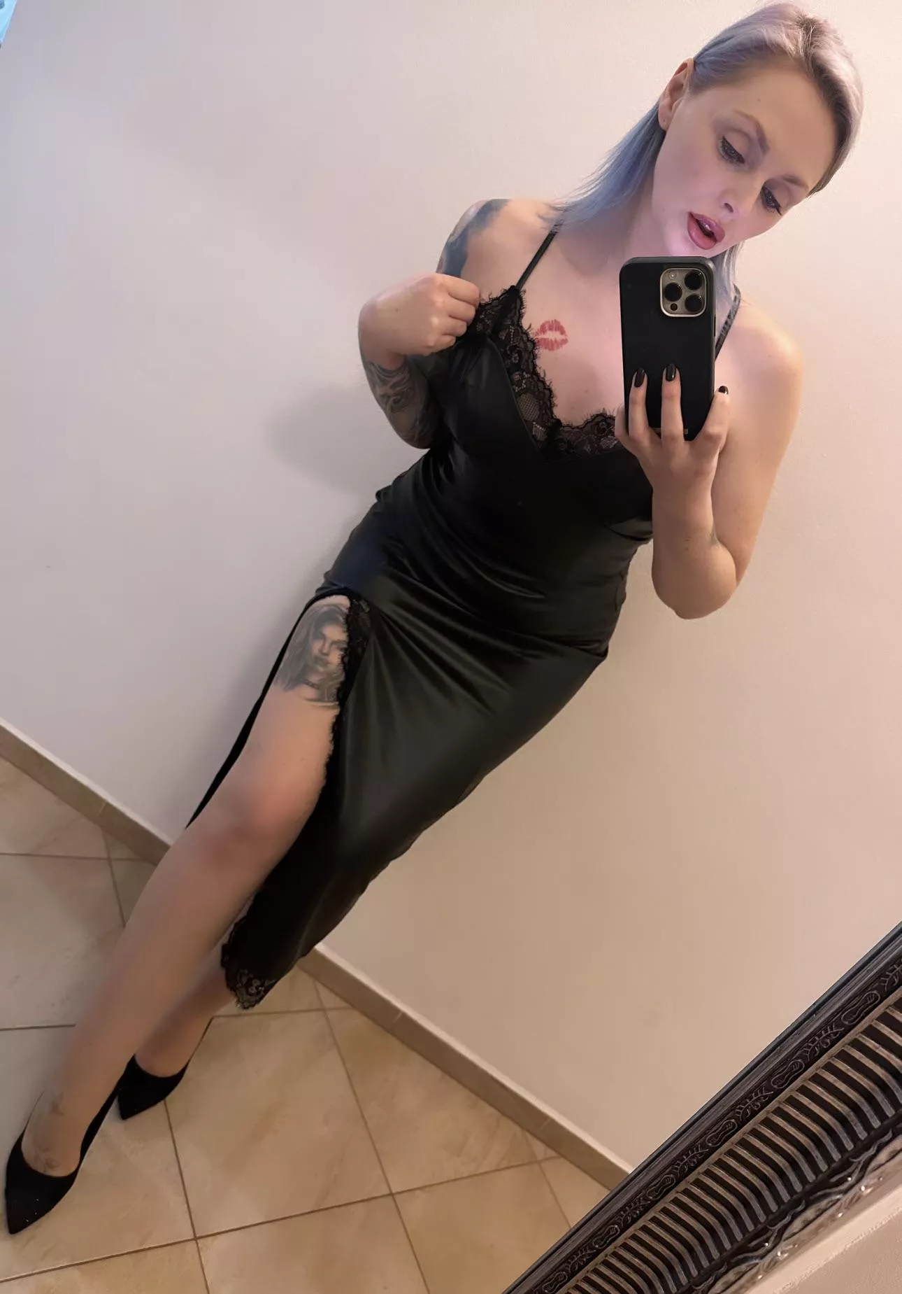 Trying on my leather and lace birthday dress counting down the days  posted by theinkedsiren1