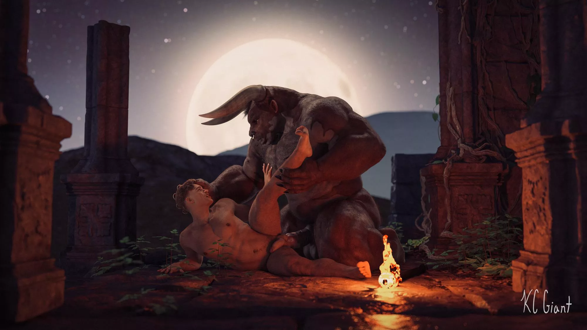 Minotaur takes Theseus in The Ruins - 8 part scene by KC Giant posted by KC_Giant