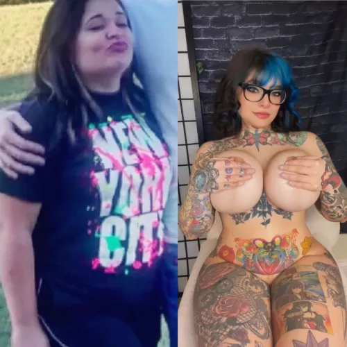 From a flat chested fatty (2016) to a slutty goth bimbo (2024) by inkedcosplaygirl
