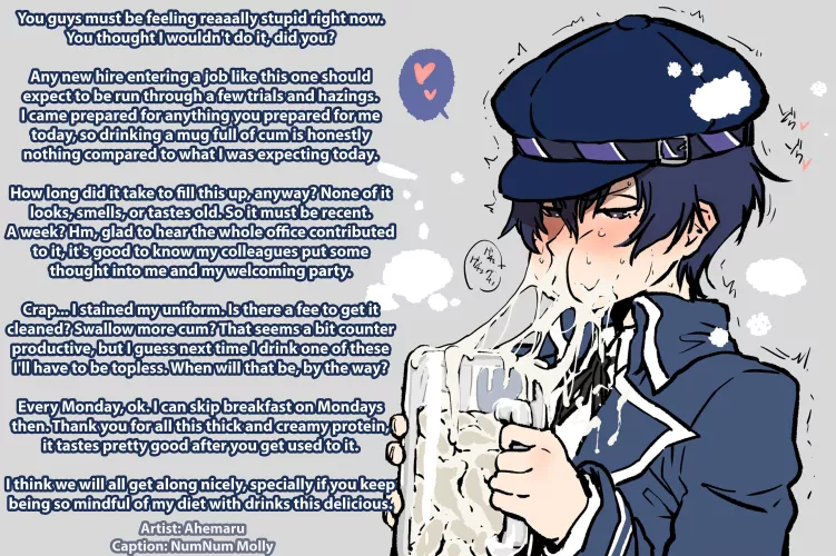 New Hire's Trial [Cum Drinking][Indifference][Cum Mug][Cumplay][Rookie][Hazing][Artist: Ahemaru] by Sombraros