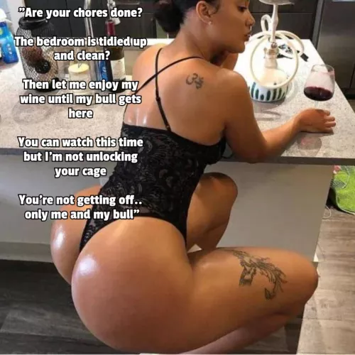 Your Mistress enjoying wine waiting for her bull to arrive by Captiondude1996