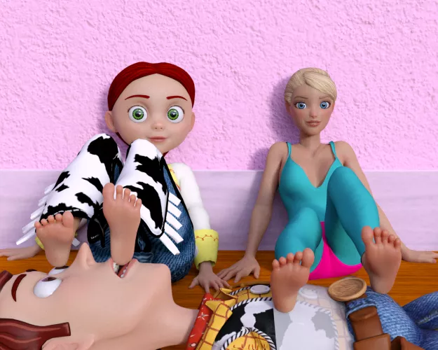 Jessie and Barbie torment Woody with their Feet 4 [Toy Story] (SoleMann) by SoleMann_