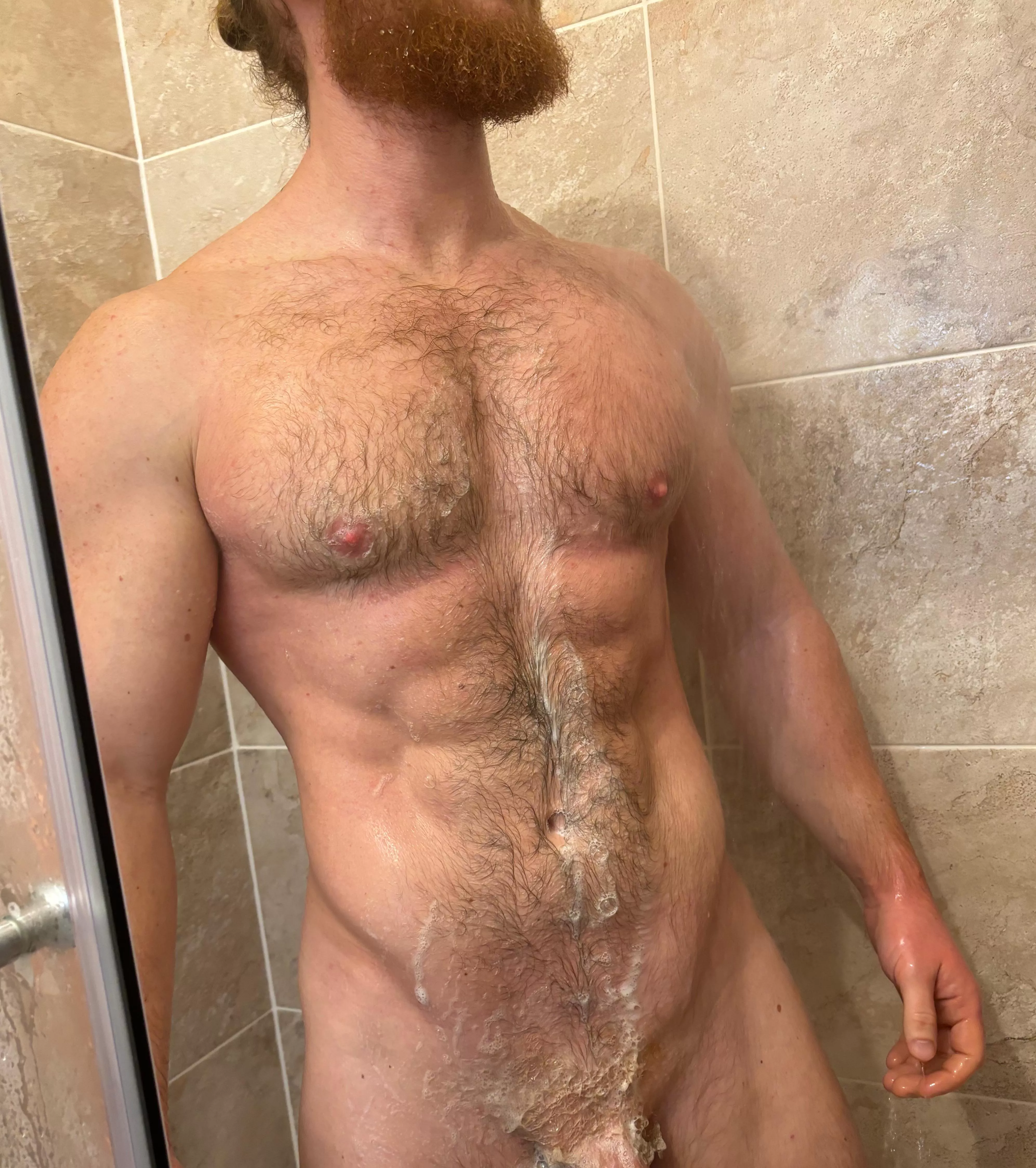 Daddy loves it when he gets a hand having a soapy shower, wanna join me? posted by Bearded_alpha1