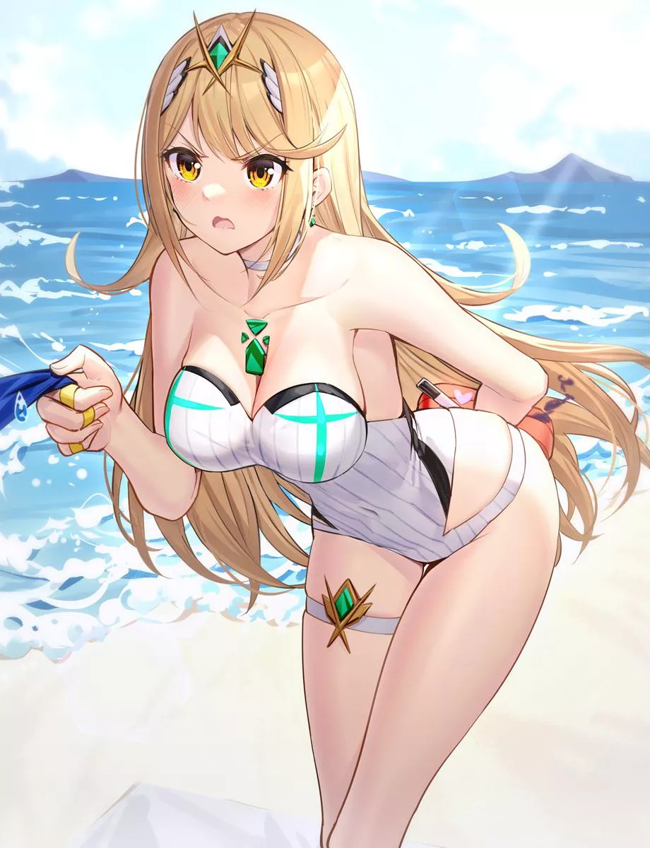 Mythra at the beach  posted by SpitefulCrow1701