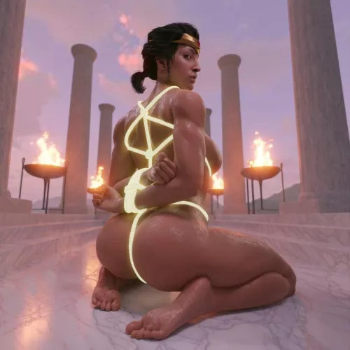 [suicide squad: kill the justice league] Wonder Woman barefoot tied with her own lasso naked (quick e)  by Thunder_God_9