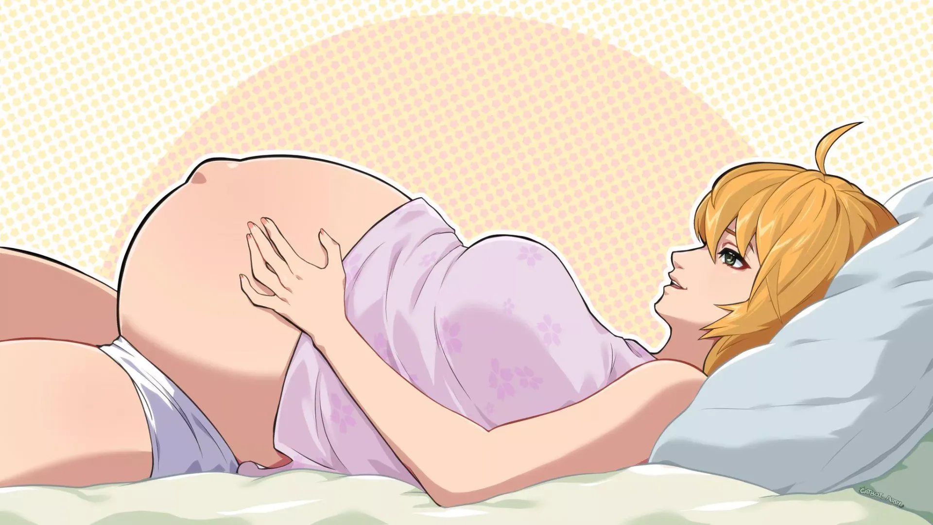 Pregnant Fiora Admiring Her Belly by HeavyLancerthe8th