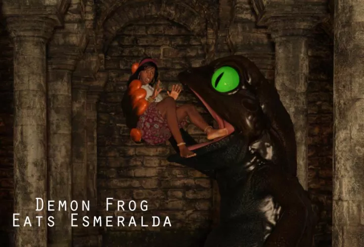 {Video} Frog Demon Eats Esmeralda Freebie(?/Frog Demon)(F/Human)(Soft)(Oral)(unwilling)(nsfw)(OC: WormsignVore Animations) by WormsignVore