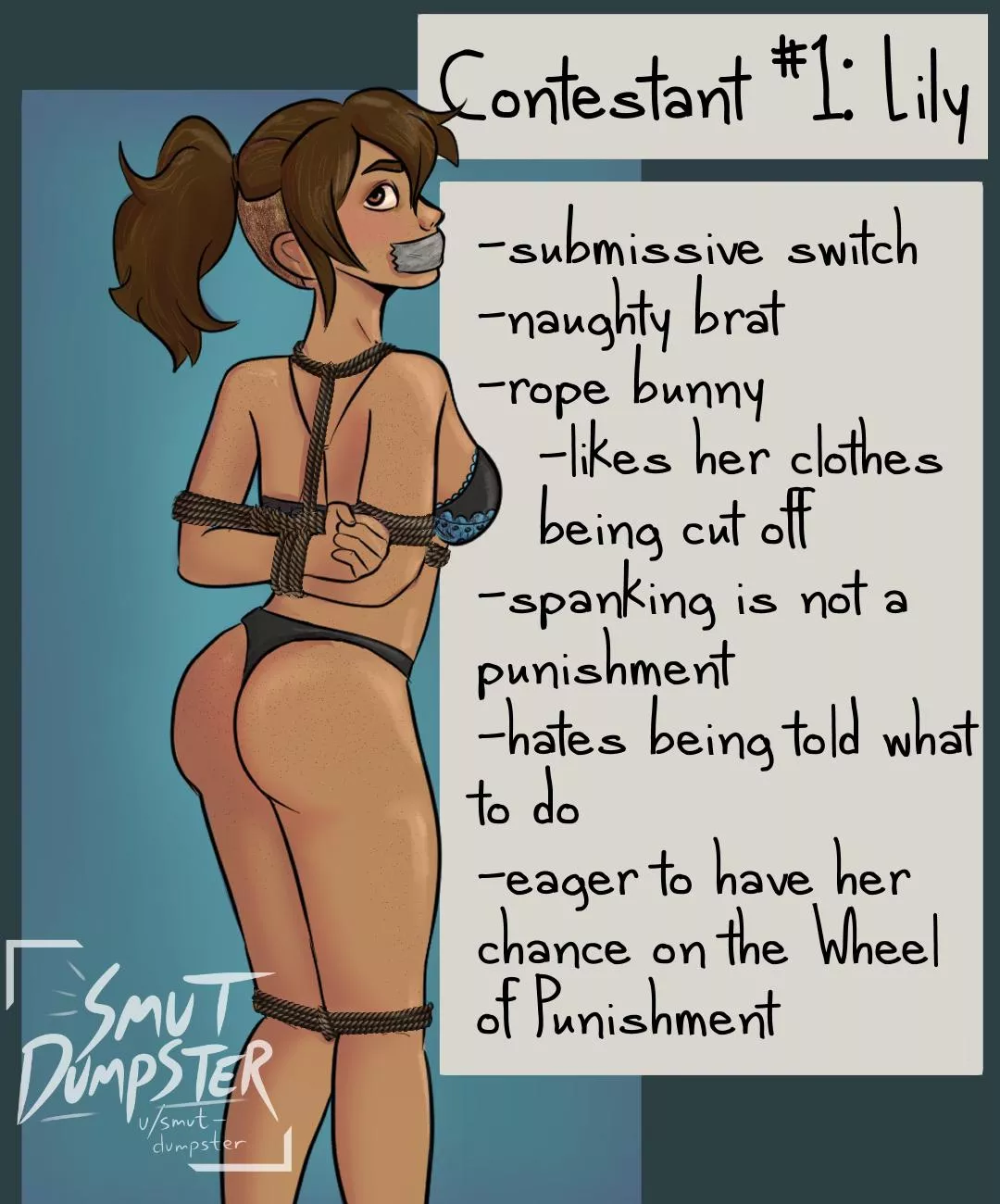 Wheel of Pleasure is this year's hottest and kinkiest gameshow. Let's meet the first contestant, Lily!  posted by smut-dumpster