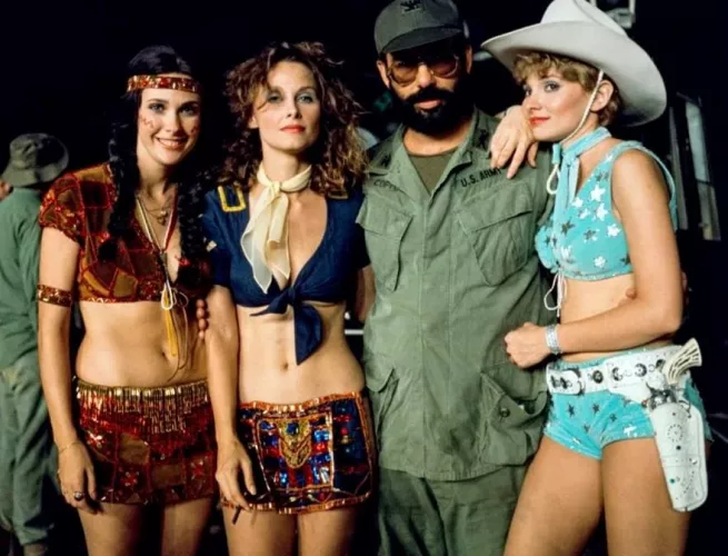 Francis Ford Coppola with (left to right) Colleen Camp and playmates Linda Beatty and Cyndi Wood on the set of Apocalypse Now (between 1975-79) by UncleSquiffy