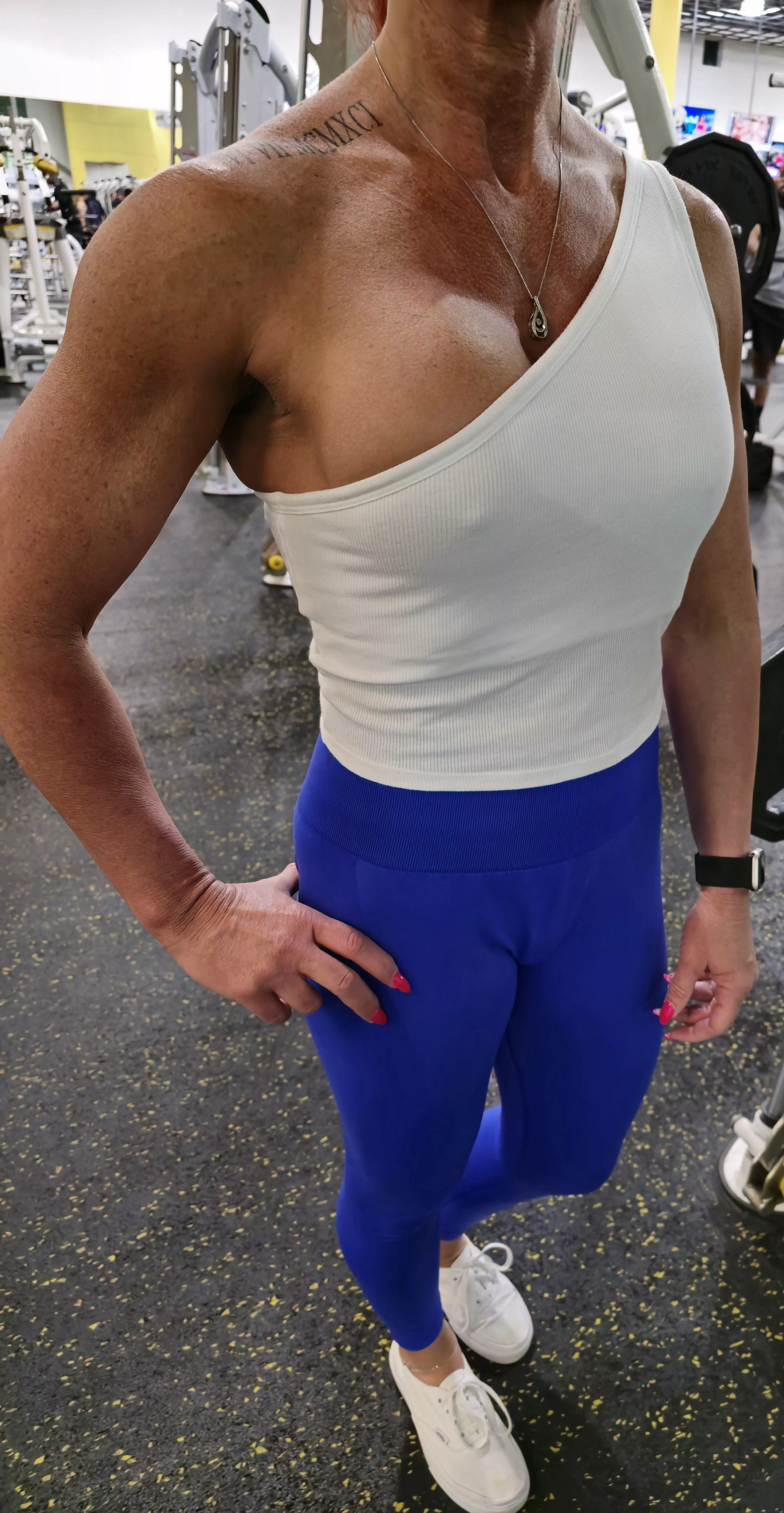 Yes, I'm braless in the gym again. It's a must on Titty Tuesday.  posted by verysexywife420