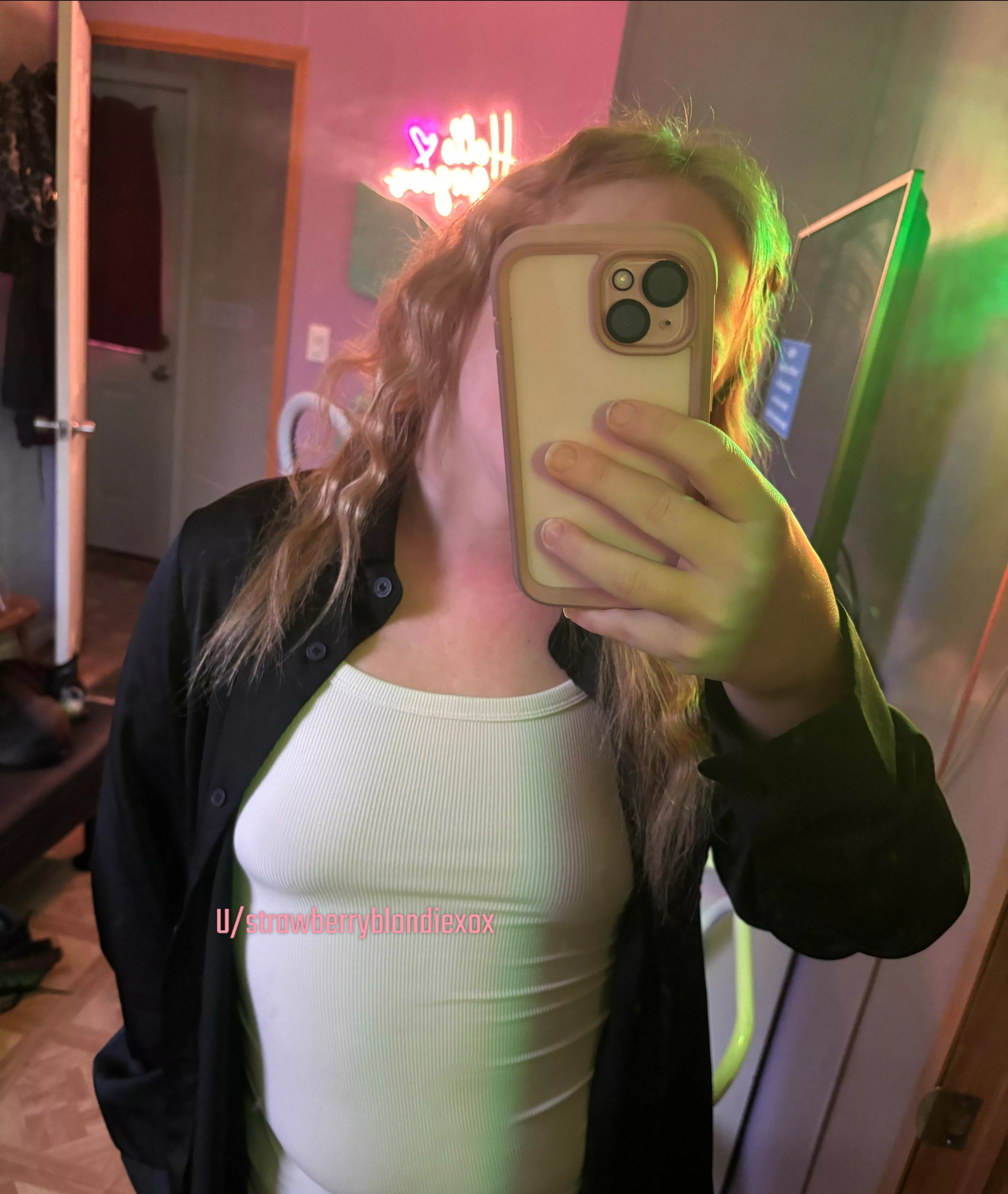 Braless in dress clothes today! It’s gonna be a beautiful day!  posted by StrawberryBlondiexox