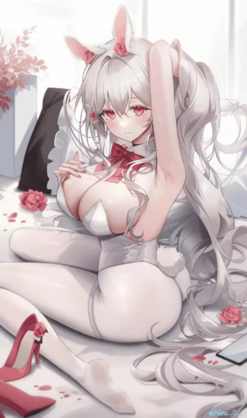 Rose loving bunnygirl by marxsander2016