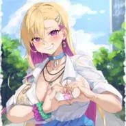 LF Color Source: 1girl, blonde, white shirt, leopard print, heart hands, blue collar, black necklace posted by kekapache
