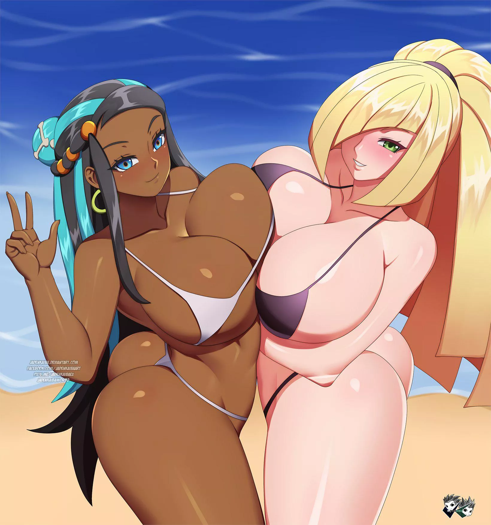 Mommy Lusamine rubbing her pale body over Nessa's dark skin posted by Terran117