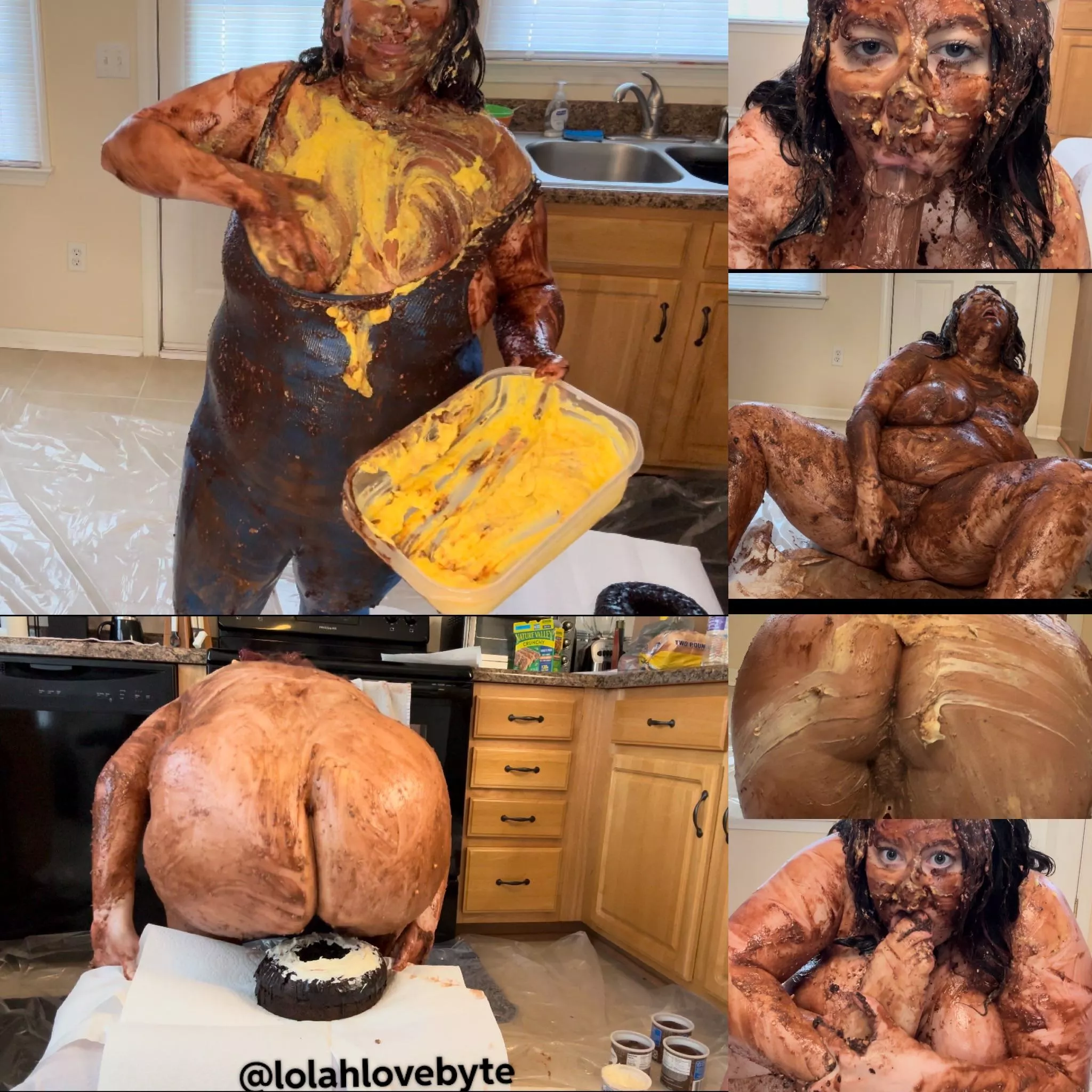 [OC] Buy my new 32 min vid because it gave me food poisoning! Lol (cake sitting, dildo play, feet sploshing, stuffing my tight workout suit) posted by lolahlovebyte