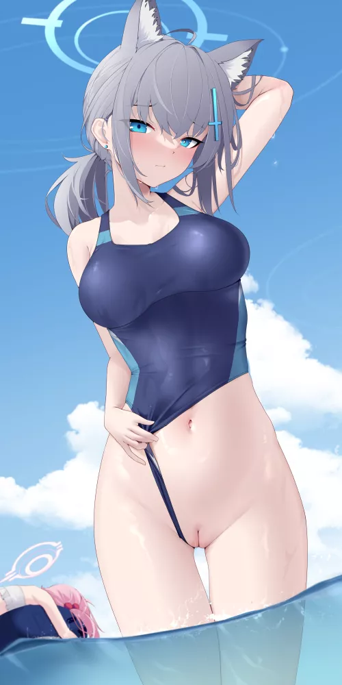 Shiroko showing off her thigh gap, among other things.[Blue Archive] by Anonym0us690