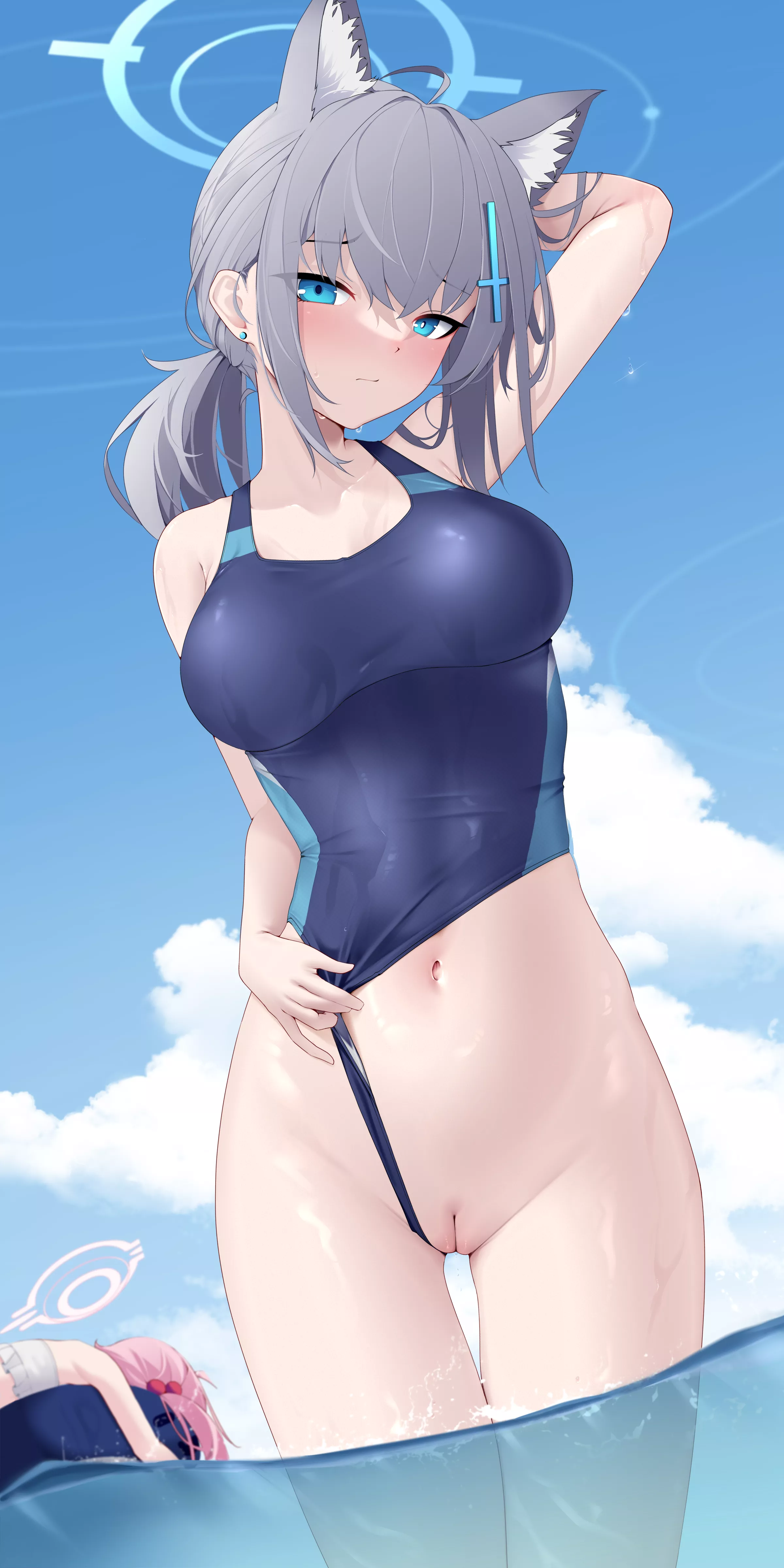 Shiroko showing off her thigh gap, among other things.[Blue Archive] posted by Anonym0us690