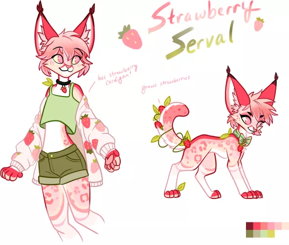 Strawberry Serval - Adoptable (Art & Design by Me!) by Glittering-Amount-68