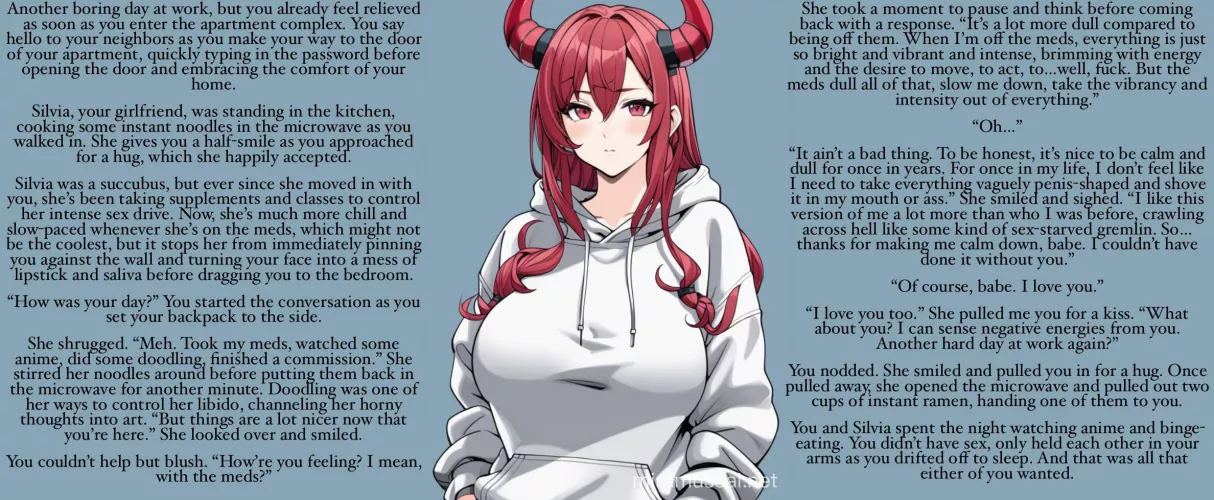 Casual Friday [gender neutral reader] [succubus girlfriend] [no sex] [chill/slow] [meds] [caring/loving] [wholesome] by Sir-M-Oxlong