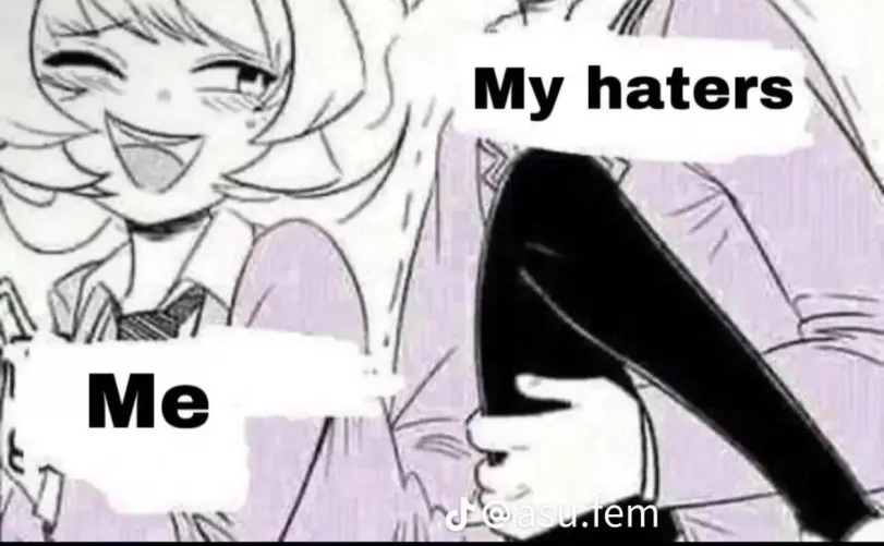 Mono , 1girl , 1boy , sex , short hair , blonde hair , leggings , tie , one eye open , mouth open , me , my haters , meme by leosldoa