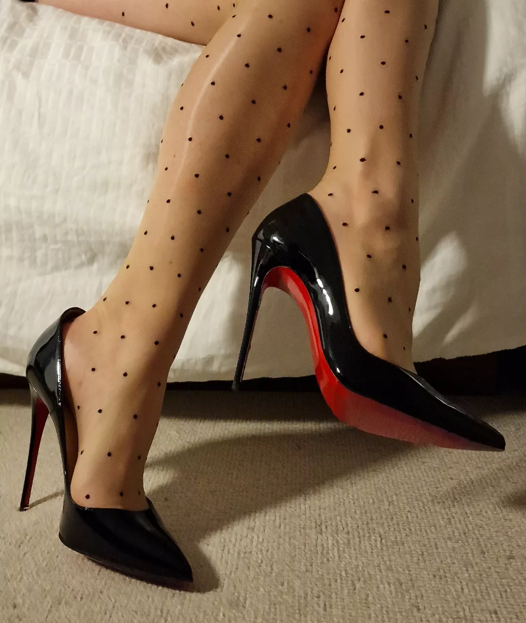Oil shine nylons and red soles x posted by London_lingerie_love