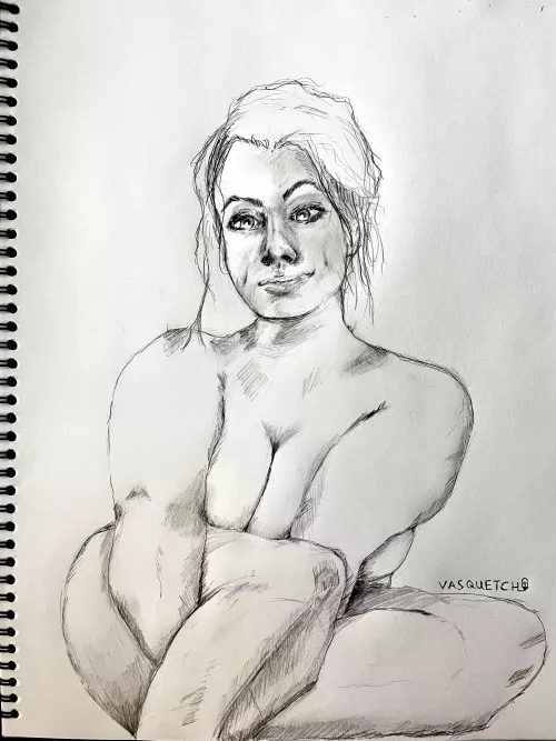Short Woman Sitting - sketch by me  by Ch1nchillaRage_