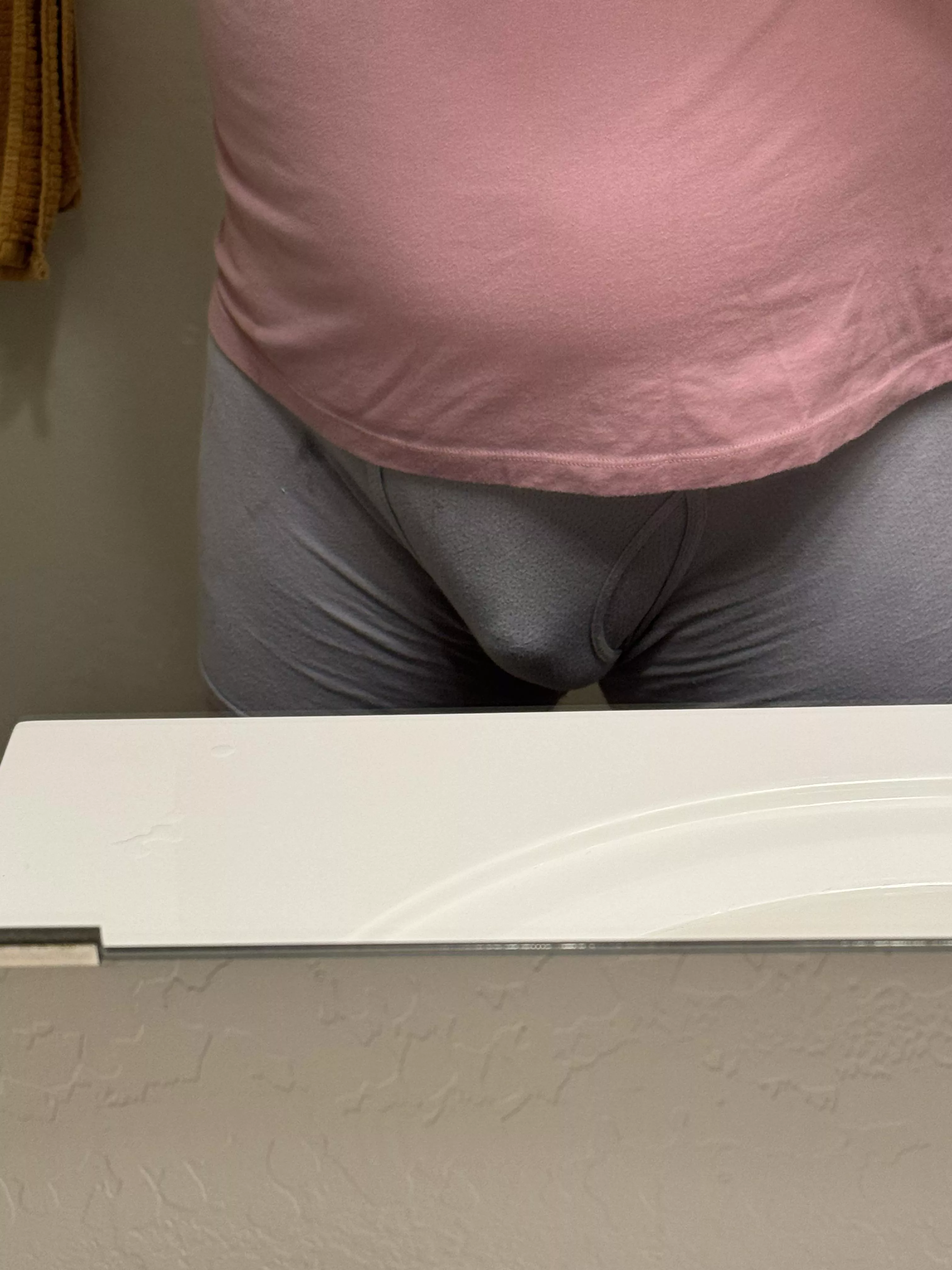 I was changing at a buddy’s house and liked how my bulge looked in the mirror  posted by symphonyconch