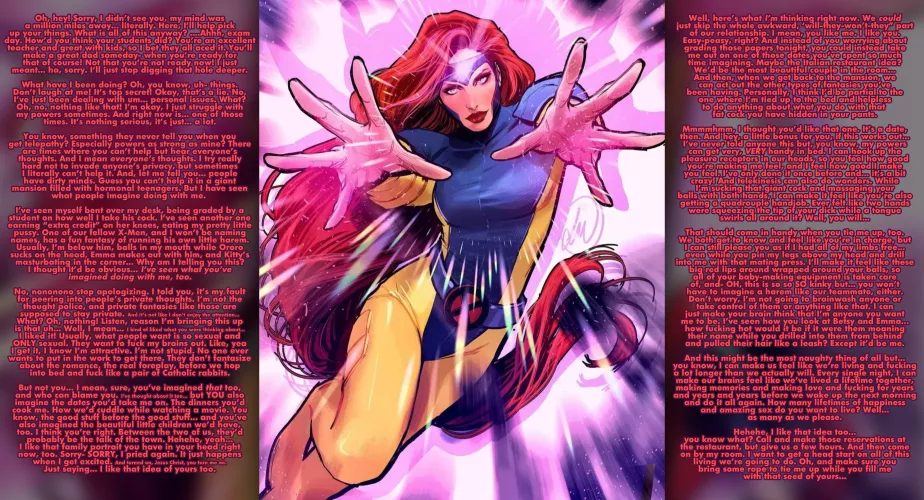 Jean Grey Imagines A Family With You [Art by Lucas Werneck] [Marvel] [X-Men] [Mutant] [Telepathy] [Telekinesis] [Superpowers] [Dirty Talk] [Imagining] [Flirting] [Romance] [Confession] [Kinky] [Talking about Bondage] [Blowjob] [Mating Press] [Creampie] by LustDinosaurs