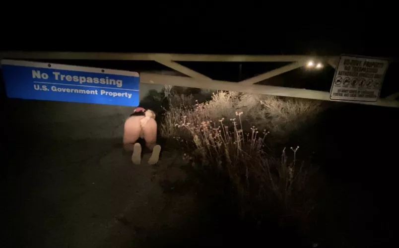 “No trespassing”, playing with myself on the side of a pretty busy road. Turned my headlights on for good measure. by Awptions