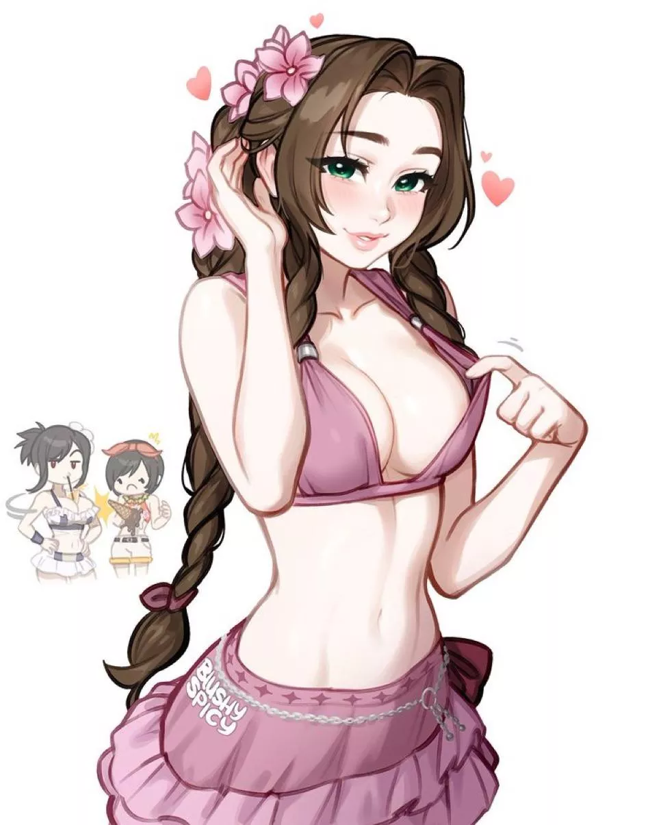 Bikini Aerith lets you peek (blushyspicy) [Final Fantasy 7 Rebirth] posted by alecandstuff