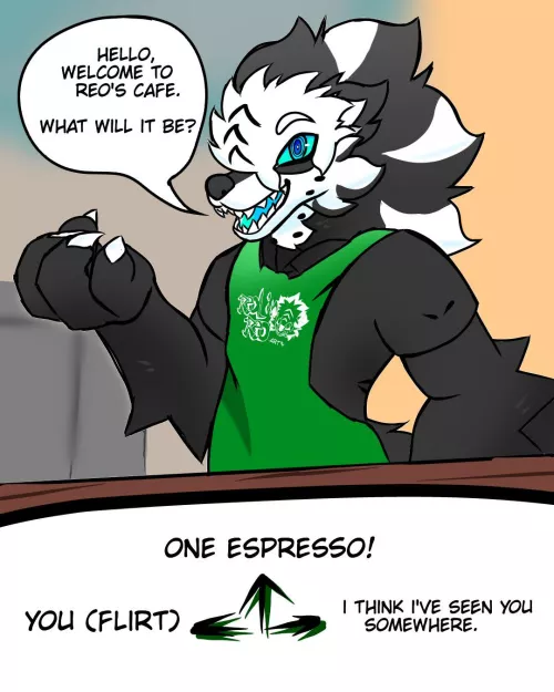 (Ur greeted by I husky cashier) (fresh liquid drinks smells fill the air) by realinreo