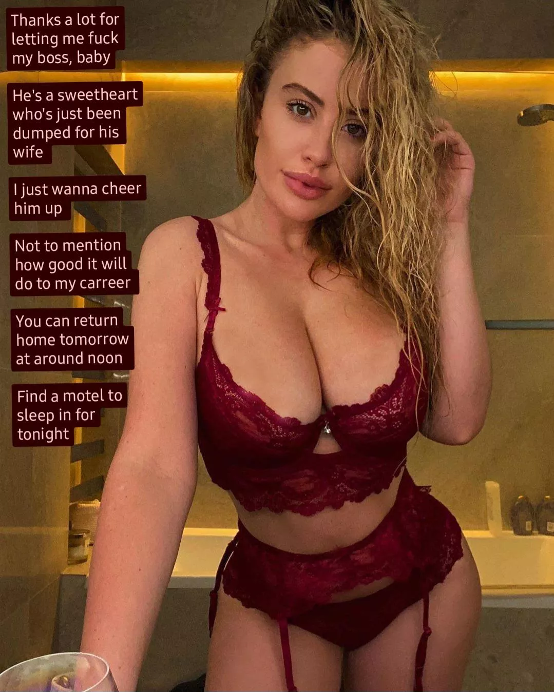 You leave your own home to give your wife and her boss some privacy to fuck  posted by Captiondude1996