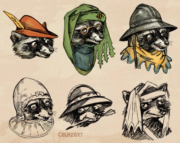 Heads of medieval racoon for art commission I'm drawing by Olegeg